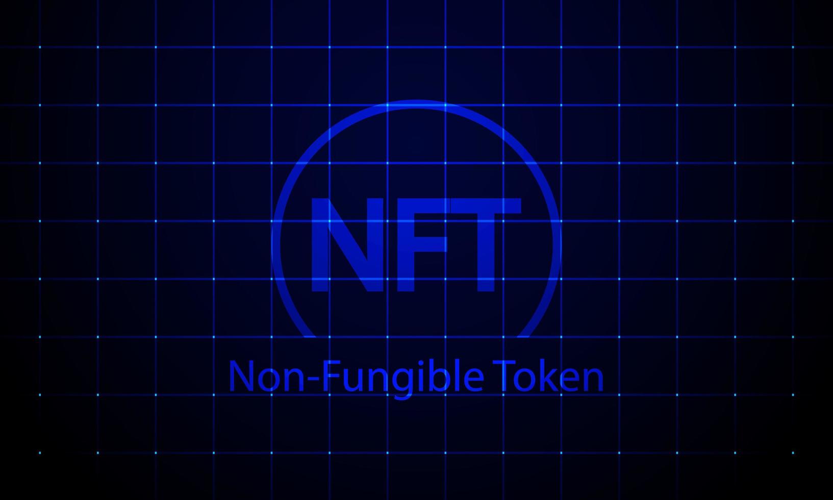 concept banner nft tokens no fungibles sobre fondo azul oscuro con rejilla de neón. ilustración vectorial. vector