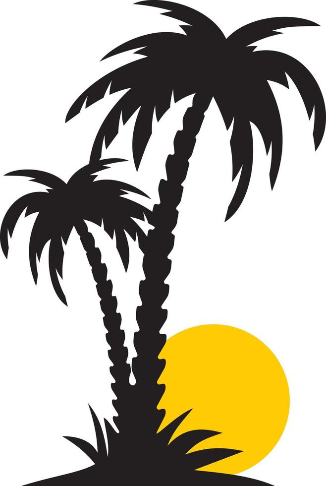 Palm tree silhouette and sunset vector