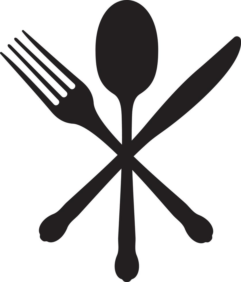 Fork, spoon and knife crossed silhouette vector