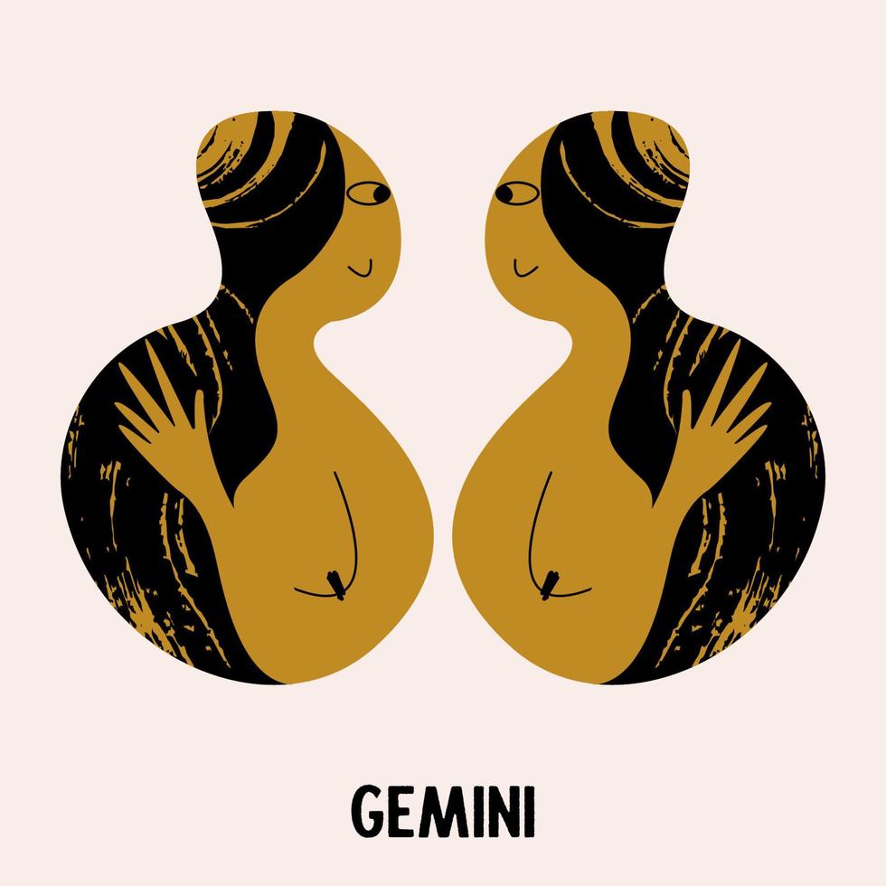 Gemini. Zodiac sign. Two girls are twins. Constellation of Gemini. Vector illustration in a flat style.