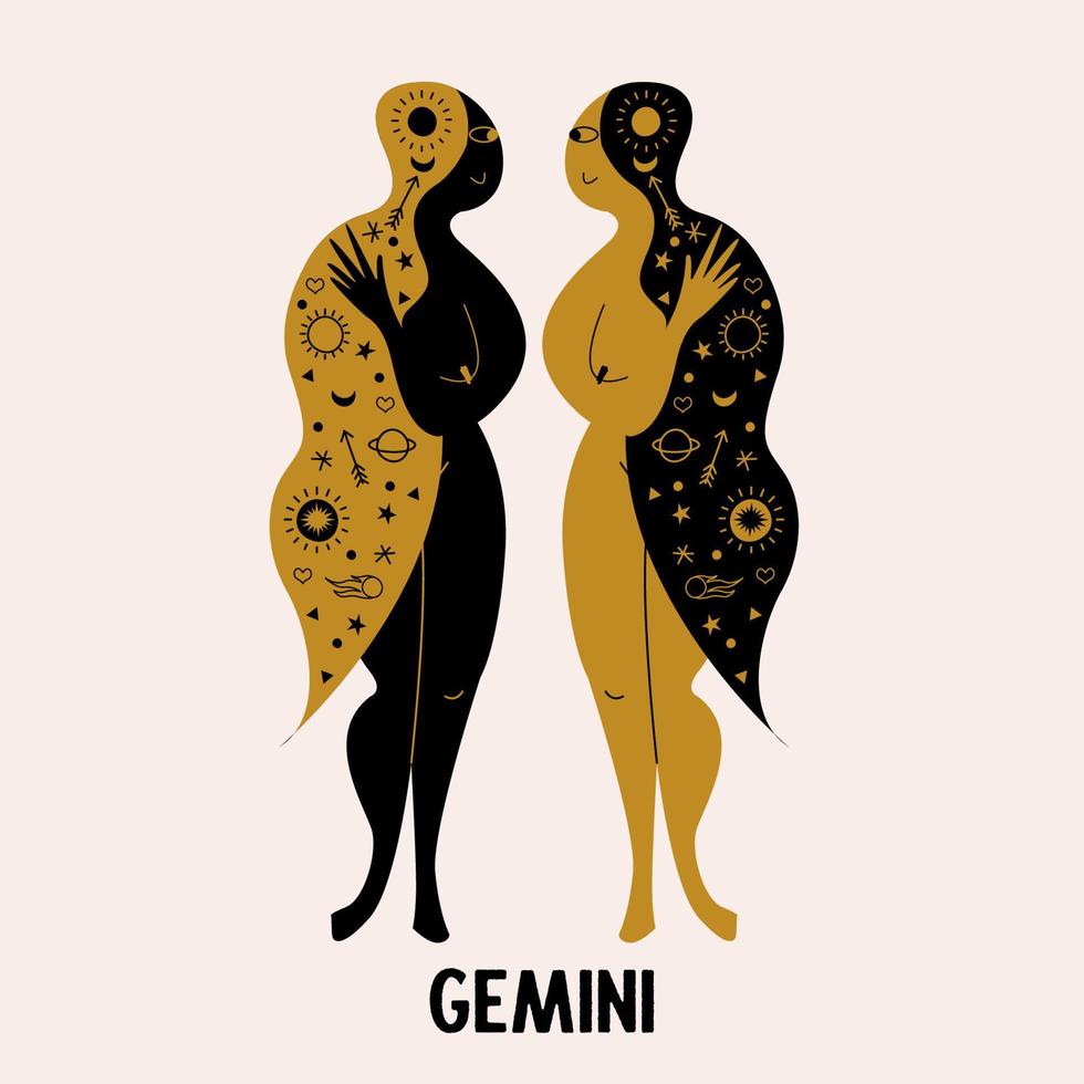 Gemini. Zodiac sign. Two girls are twins. Constellation of Gemini. Vector illustration in a flat style.