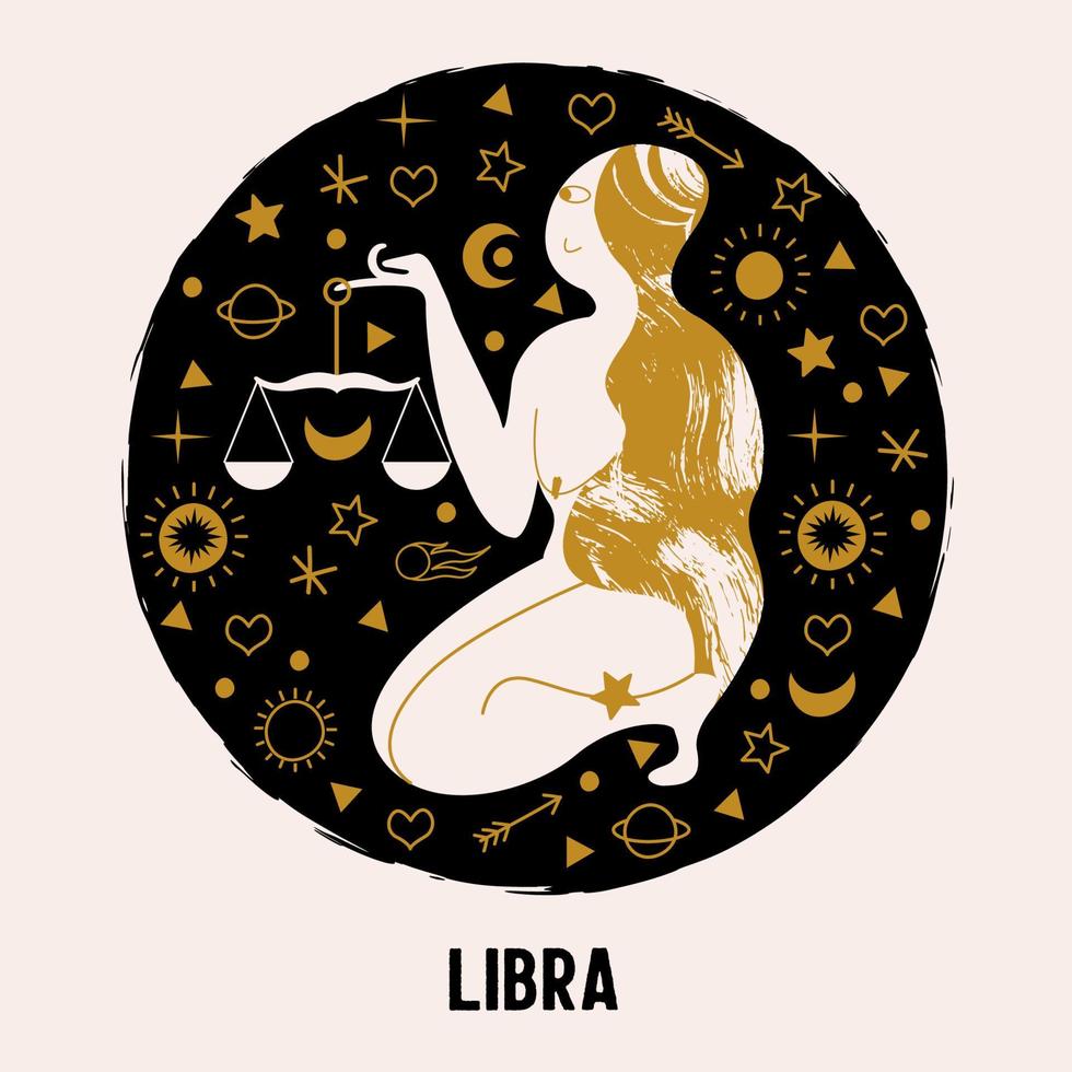 Libra. A nude woman is holding a scales. Vector illustration.