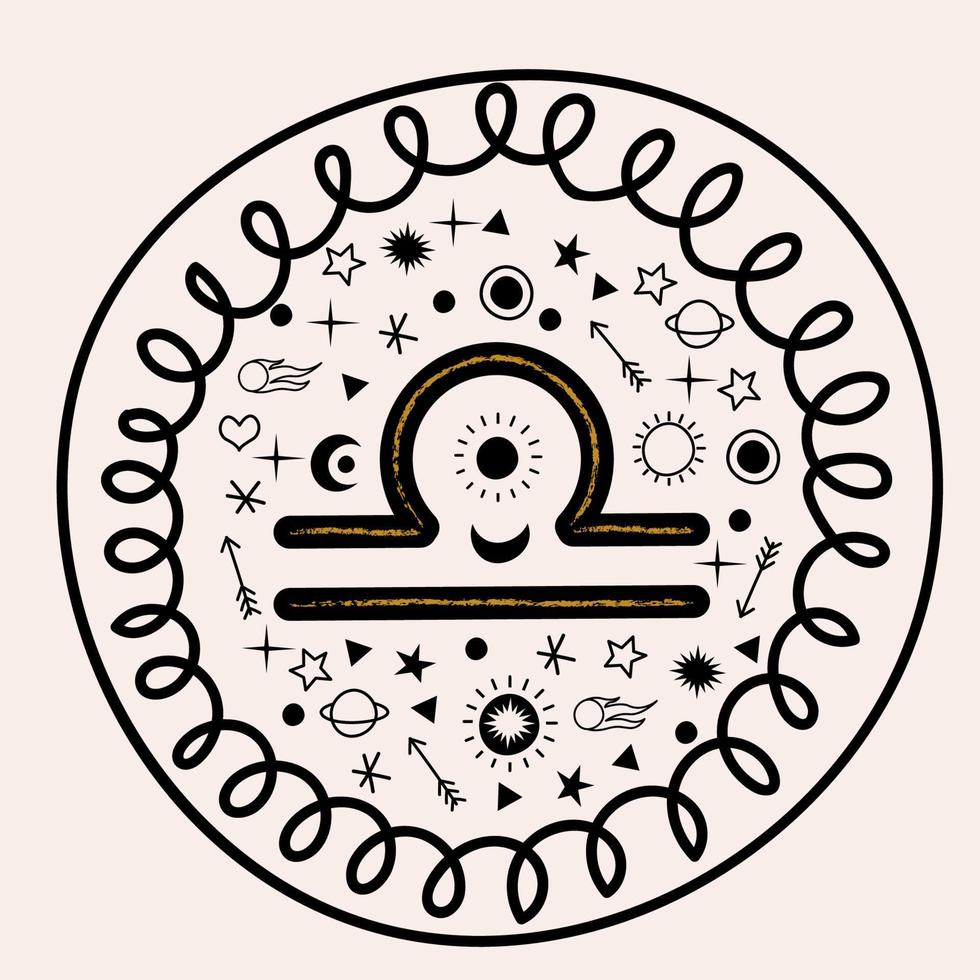 Libra. Constellation Of Libra. Vector round emblem.
