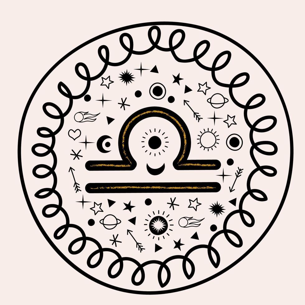 Libra. Constellation Of Libra. Vector round emblem.