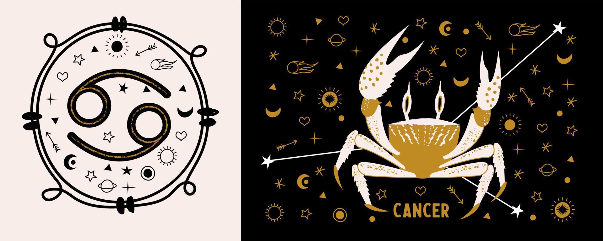 Cancer is a sign of the zodiac. Horoscope and astrology. Vector hand ...