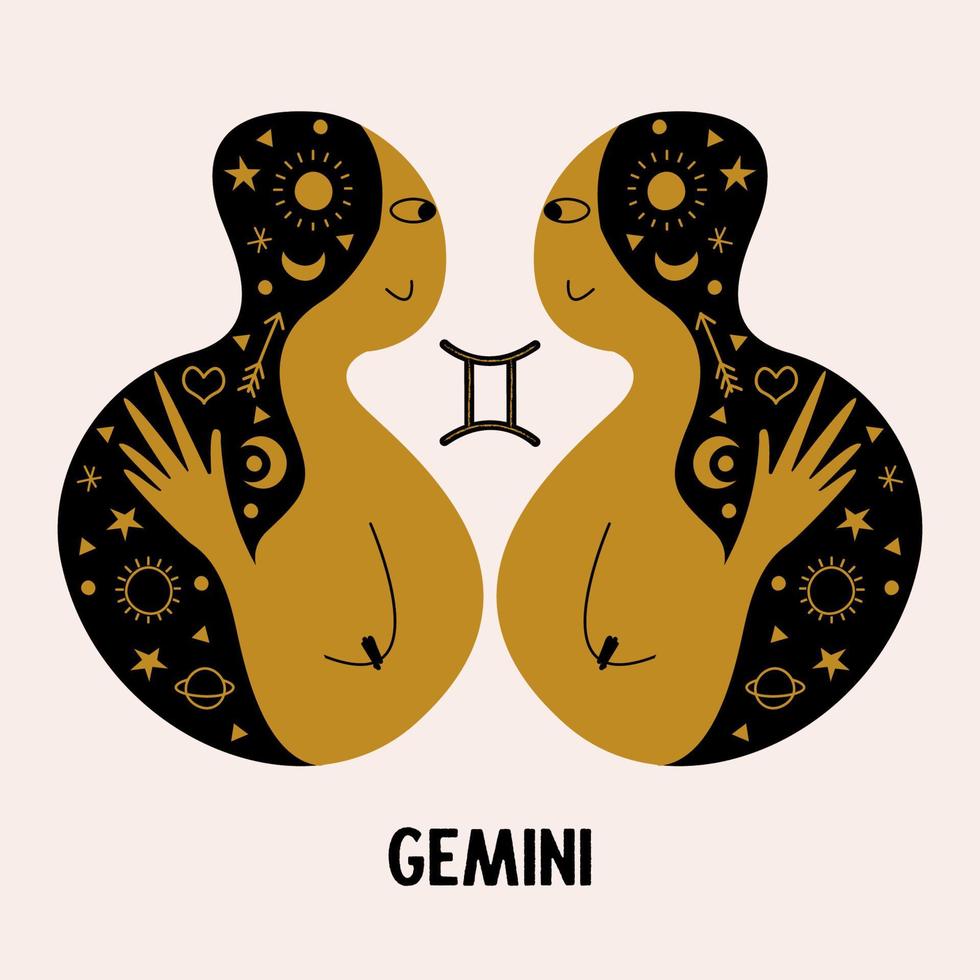 Gemini. Zodiac sign. Two girls are twins. Constellation of Gemini. Vector illustration in a flat style.