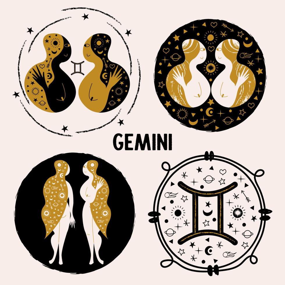 Geminis. signo del zodiaco. dos niñas son gemelas. constelación de géminis. ilustración vectorial en un estilo plano. vector