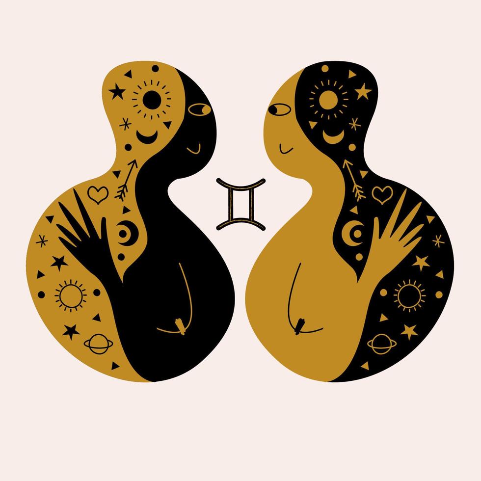 Gemini. Zodiac sign. Two girls are twins. Constellation of Gemini. Vector illustration in a flat style.