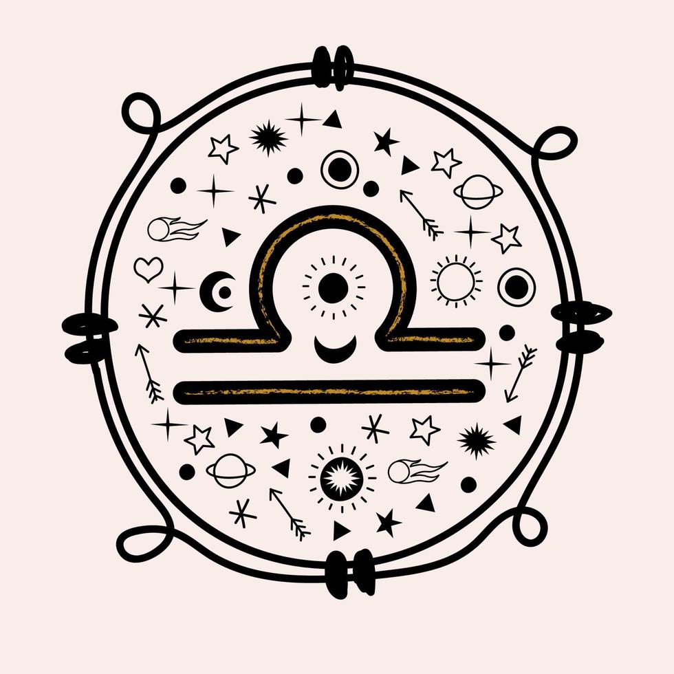Libra. Constellation Of Libra. Vector round emblem.
