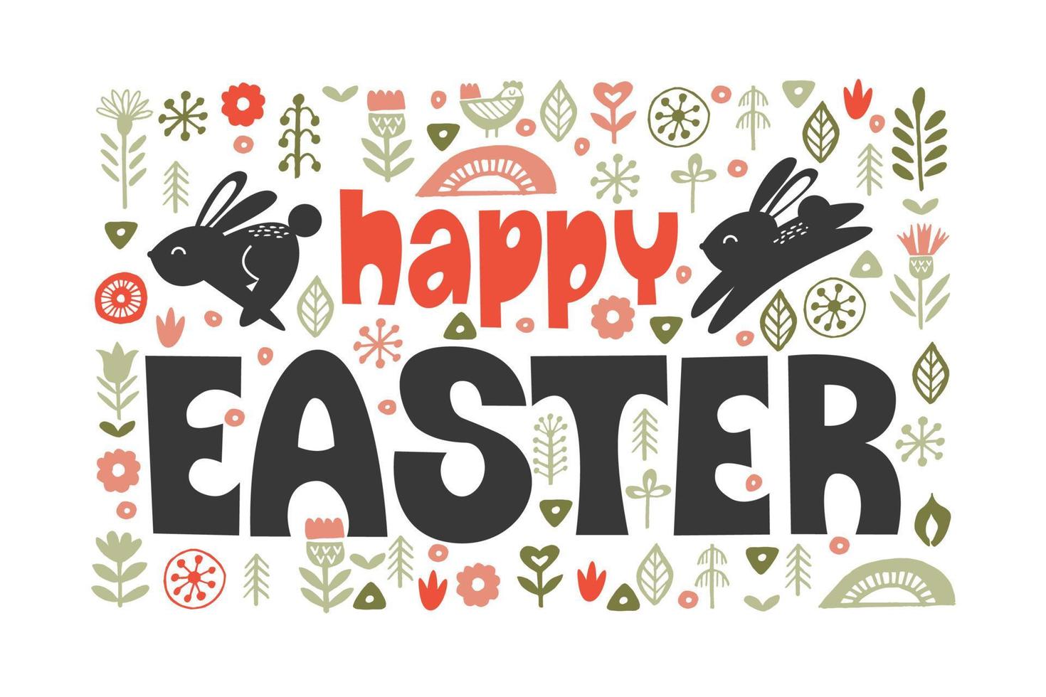 happy Easter. A festive banner with rabbits. vector