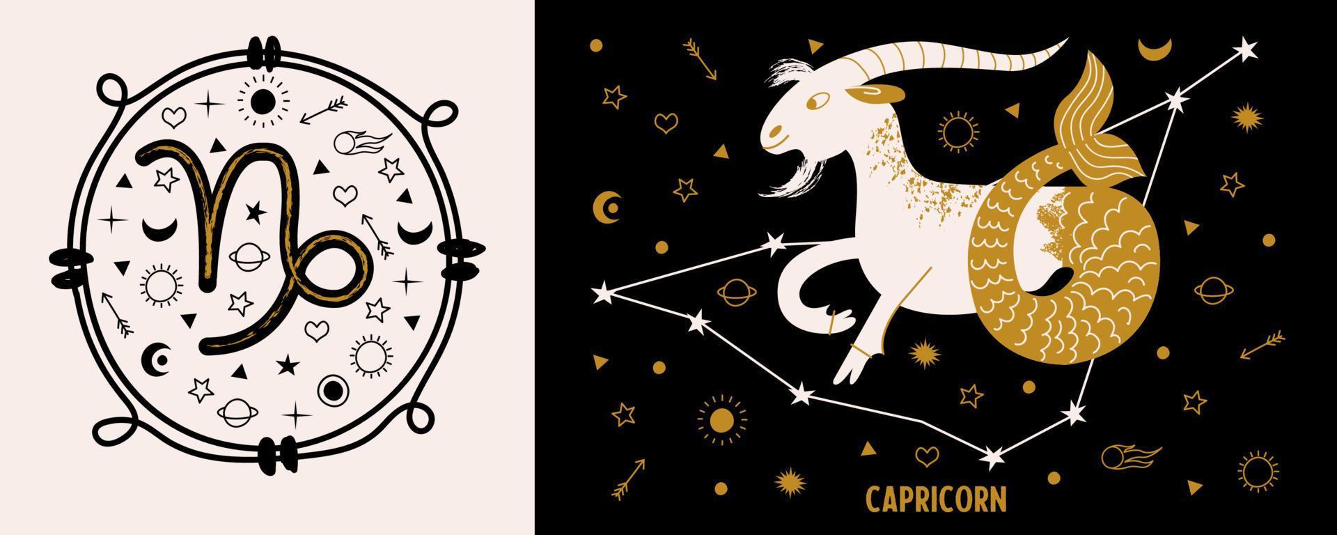 Capricorn is a sign of the zodiac. Horoscope and astrology. Vector illustration in a flat style.