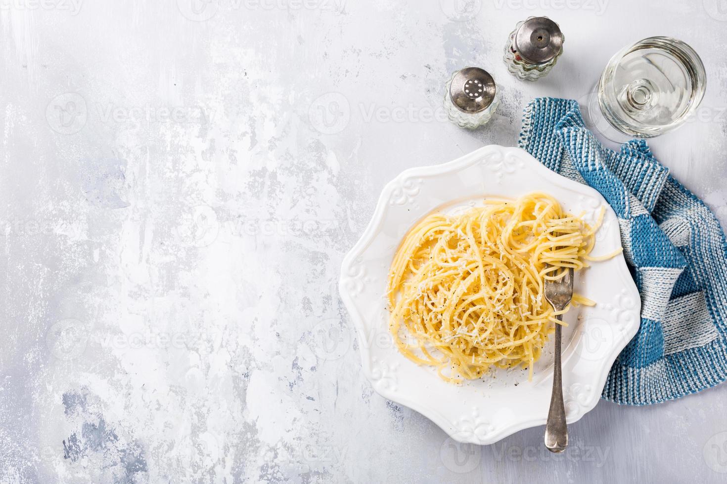 Italian pasta with pecorino cheese photo