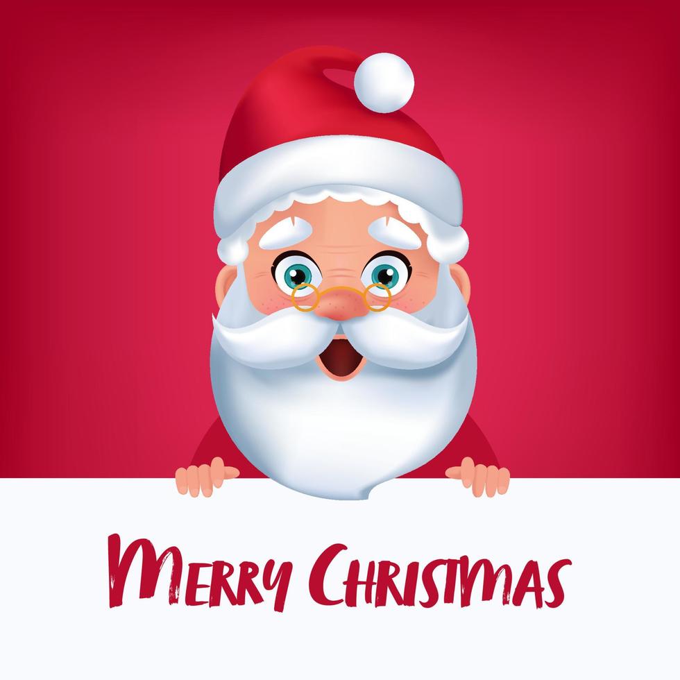 3D Realistic Santa Claus with blank space. Merry Christmas greeting card. Vector illustration in cartoon style