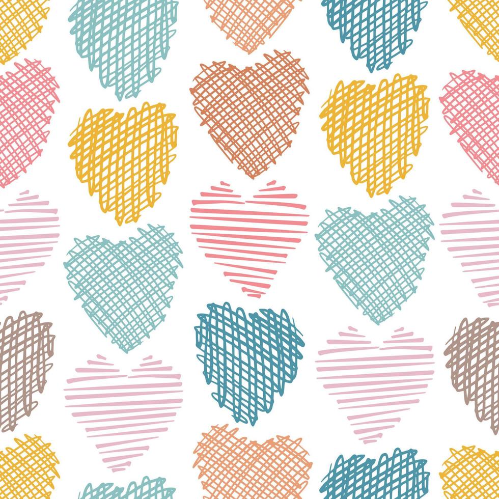 patrón sin costuras en corazones dibujados a mano. estilo escandinavo minimalista en colores retro pastel. utilizado para ropa, textiles, telas, papel de regalo, etc. vector