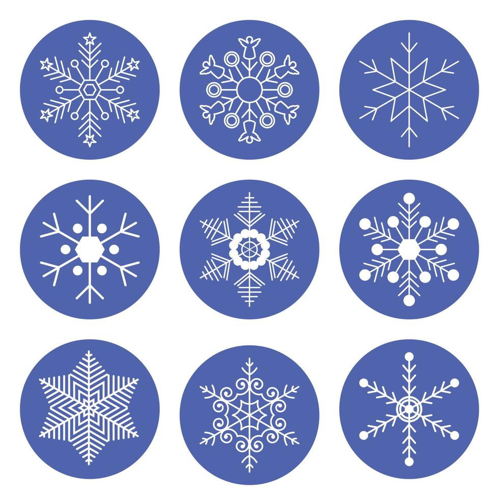 conjunto de copos de nieve planos de invierno de navidad vector