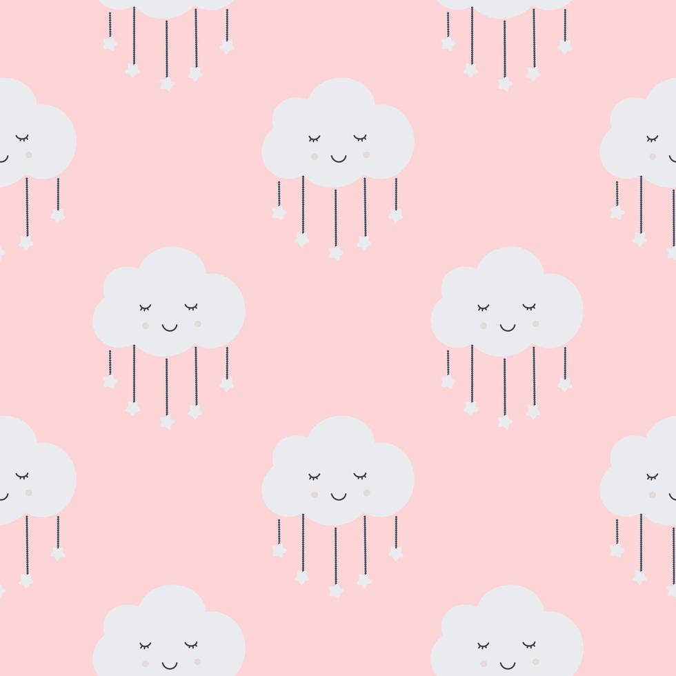 Childish seamless pattern with cute clouds in Scandinavian style. Baby print. Vector hand-drawn illustration.