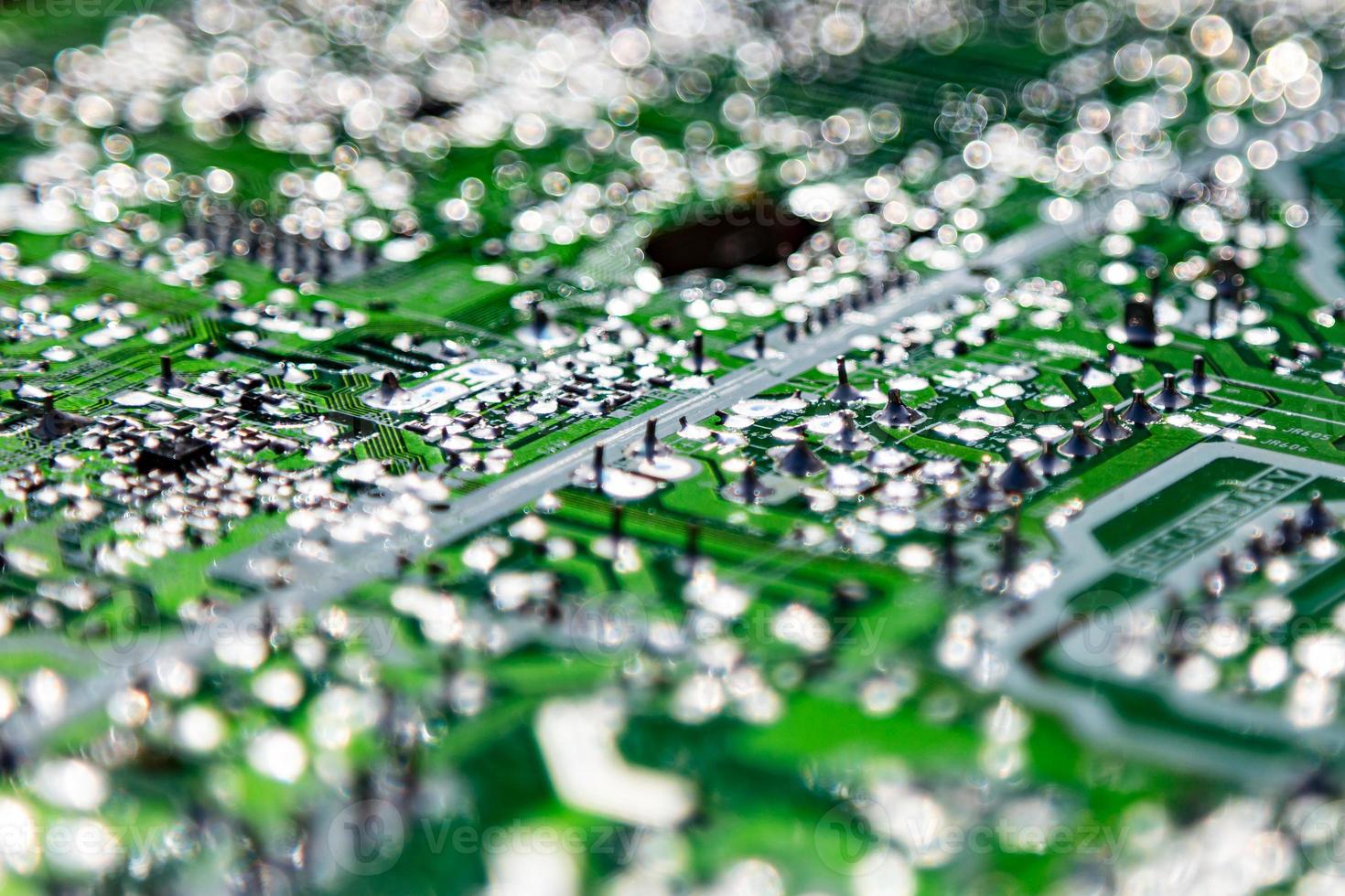 Circuit board. Electronic computer hardware technology. Motherboard digital chip. Tech science background. Integrated communication processor. photo