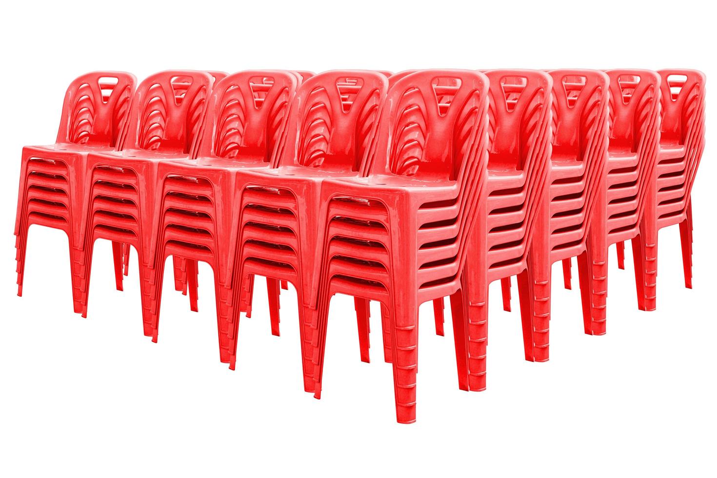 Red plastic chairs isolated photo