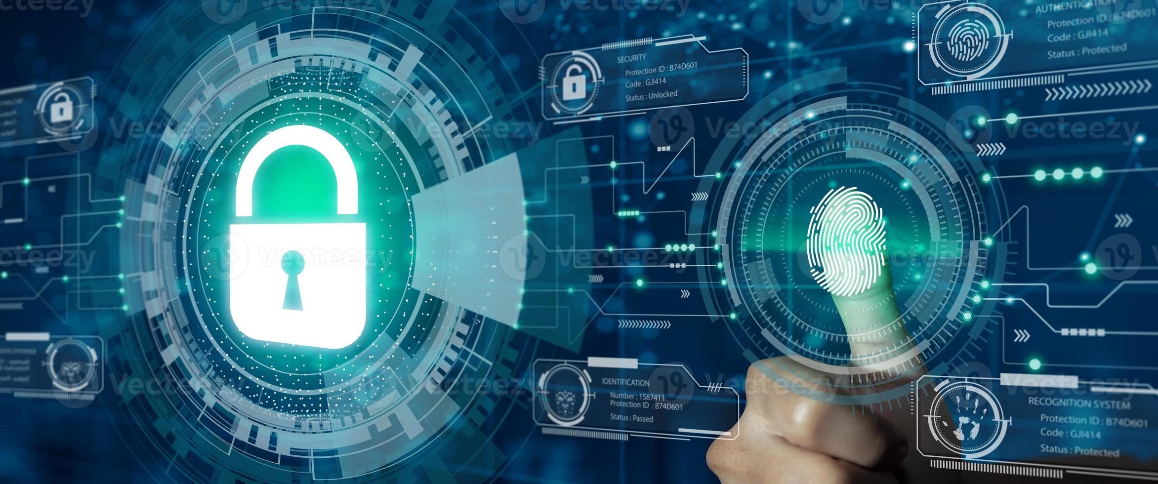 Data protection Cyber Security Privacy with Fingerprint identification access. photo