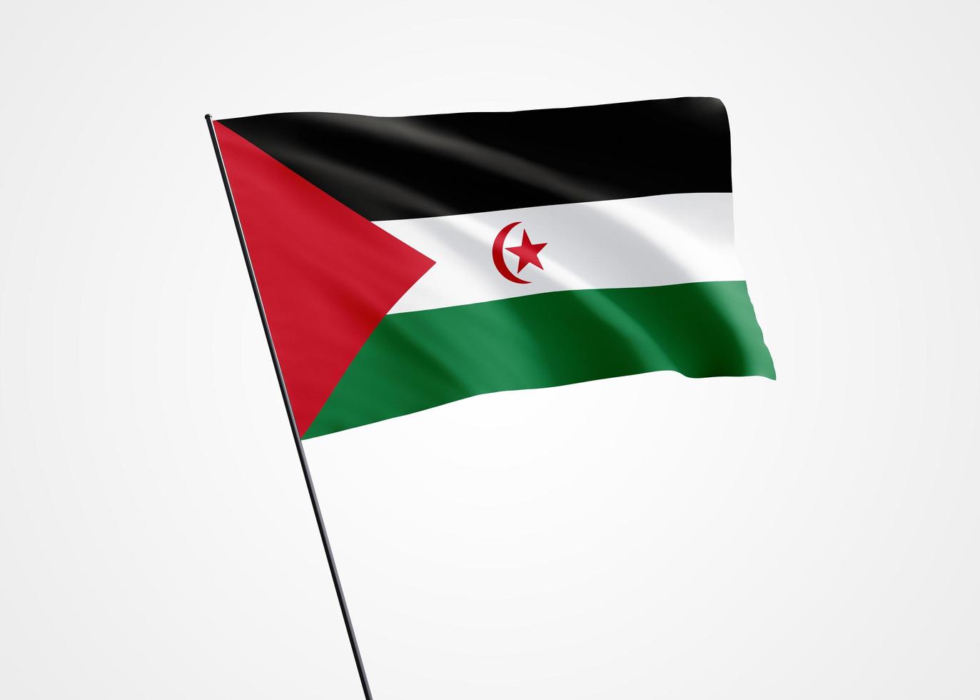 Sáhara Occidental volando alto en el fondo aislado. 27 de febrero día de la independencia del sahara occidental. Ilustración 3d colección de la bandera nacional mundial foto