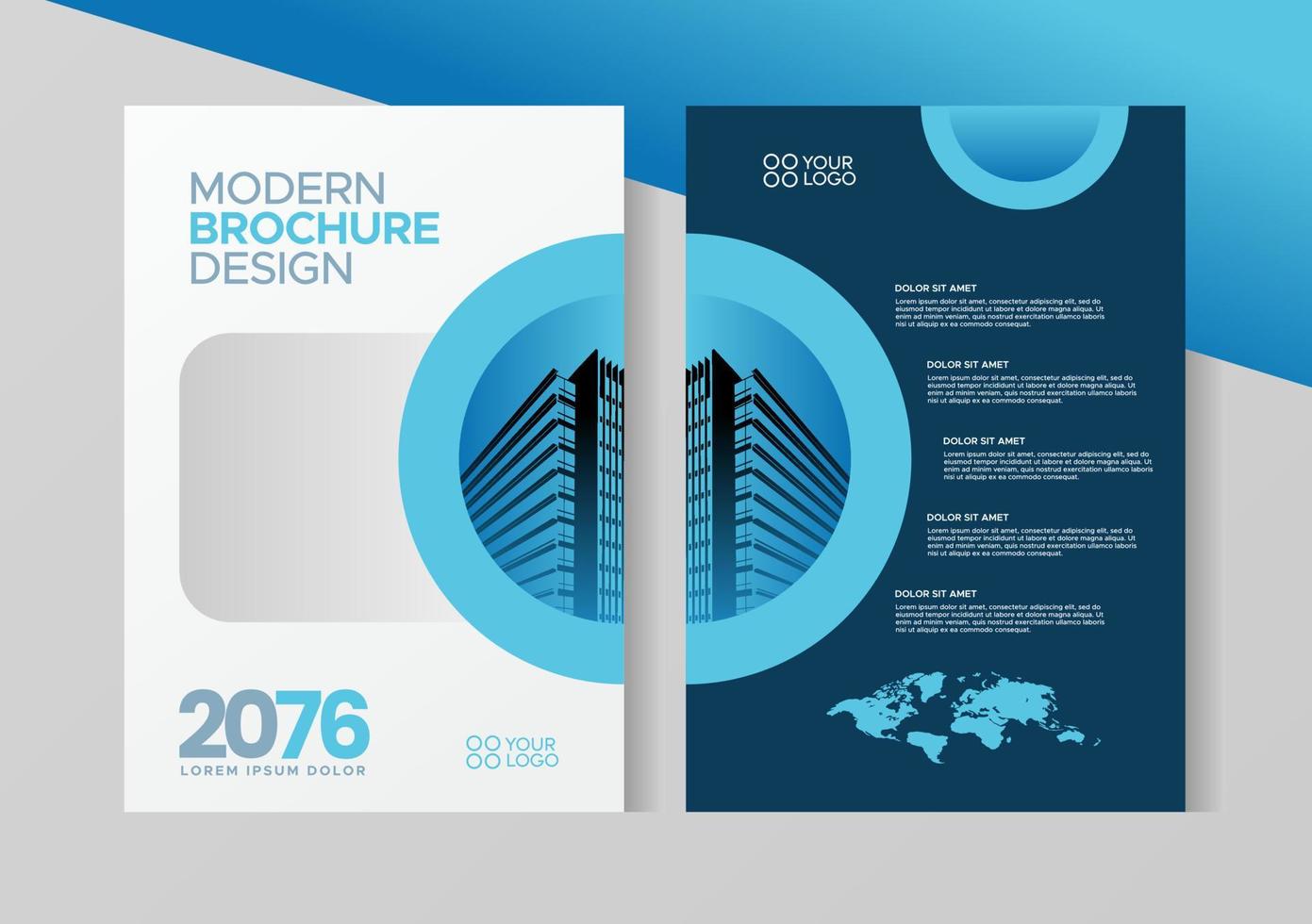 Flyer brochure design, business cover size A4 template, geometric rounded blue color vector
