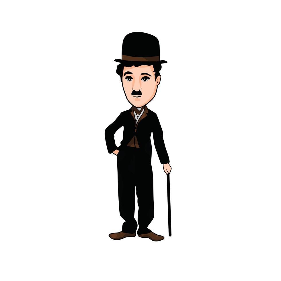 Surakarta, Indonesia, 3 de diciembre de 2021, Ilustración de caricatura de Charlie Chaplin sobre fondo blanco. vector