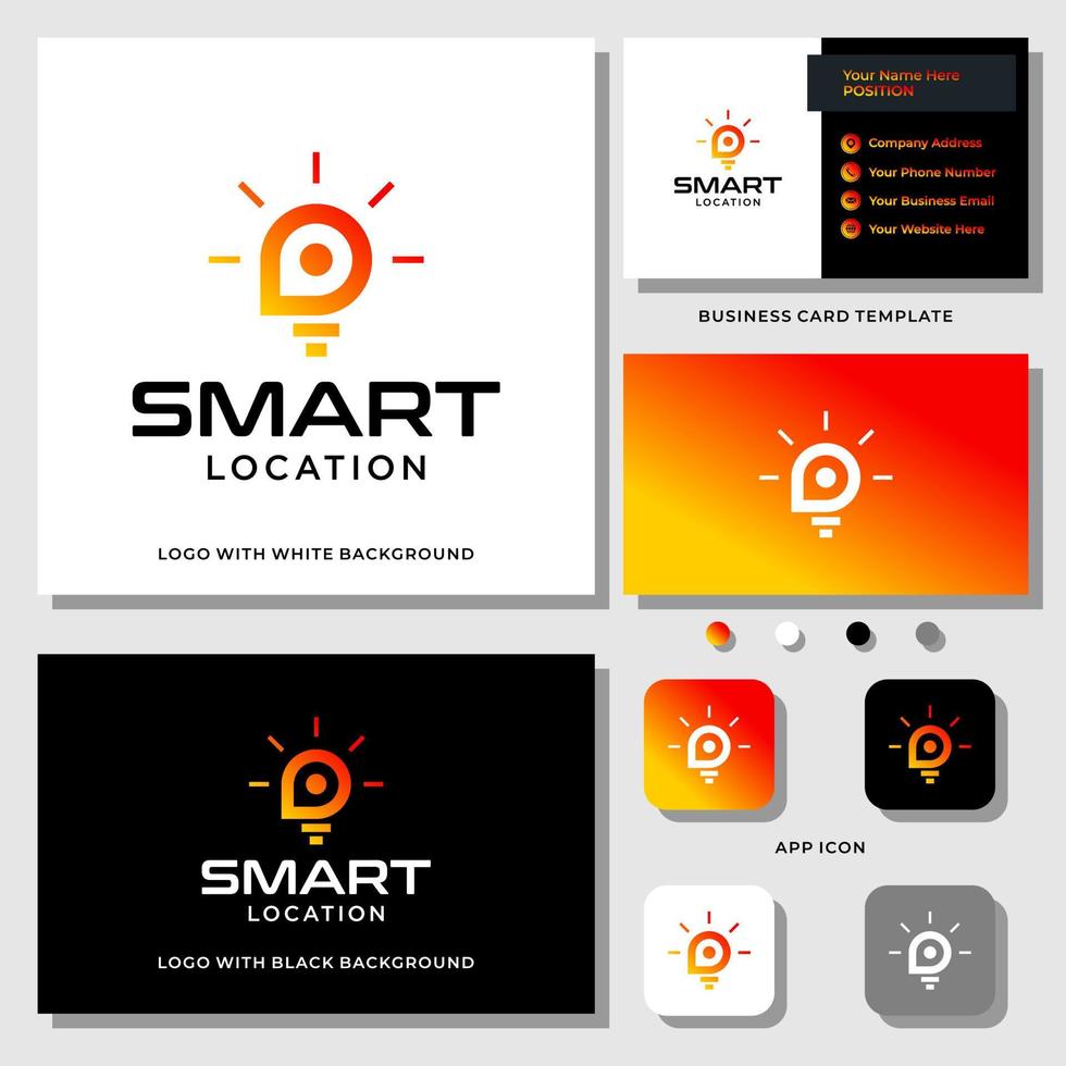 Location icon and lighting bulb logo design with business card template. vector