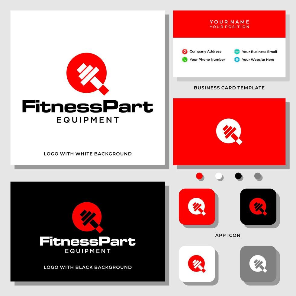 Barbell and circle logo design with business card template. vector