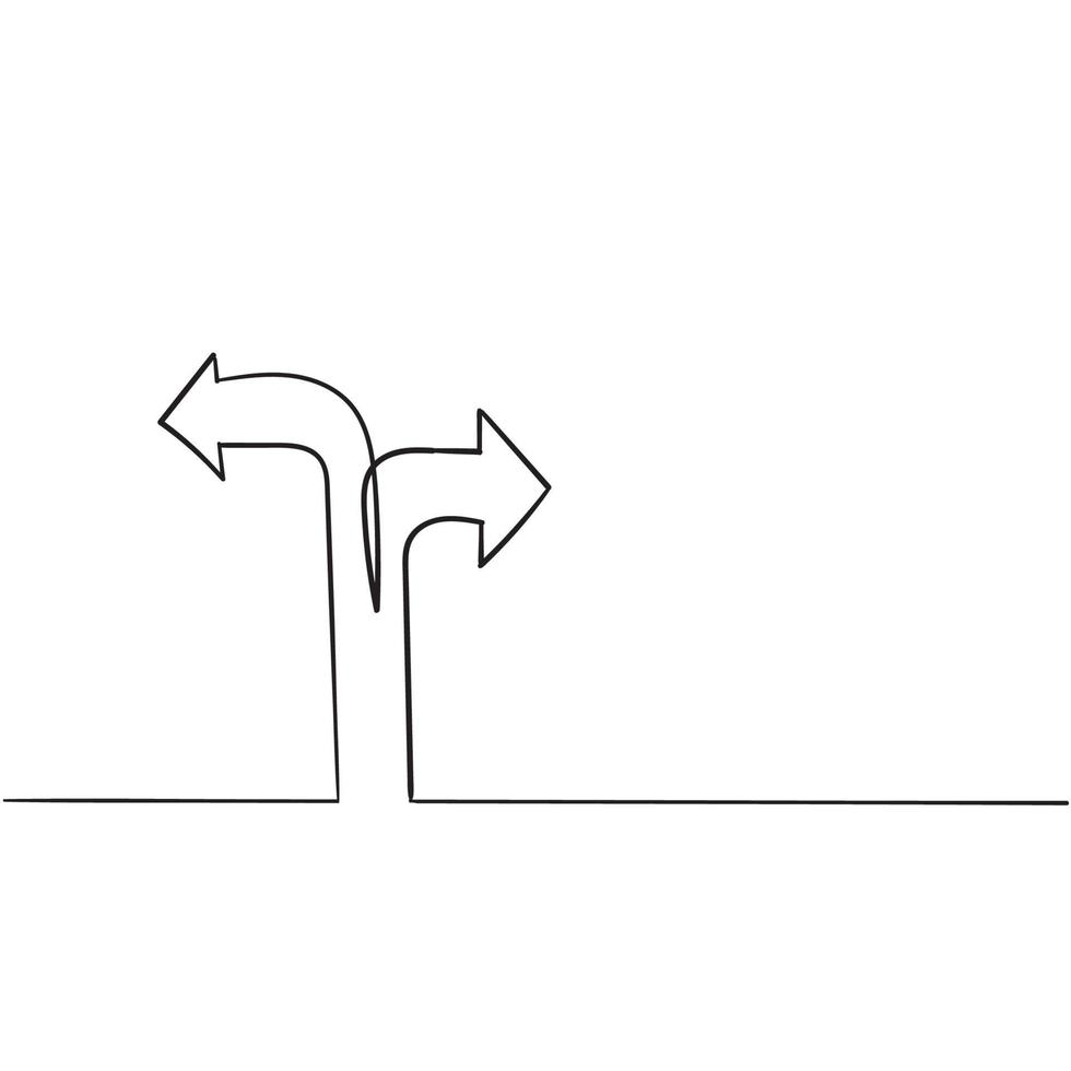 Un dibujo de línea continua de flechas de señales de tráfico aisladas sobre fondo blanco estilo dibujado a mano vector