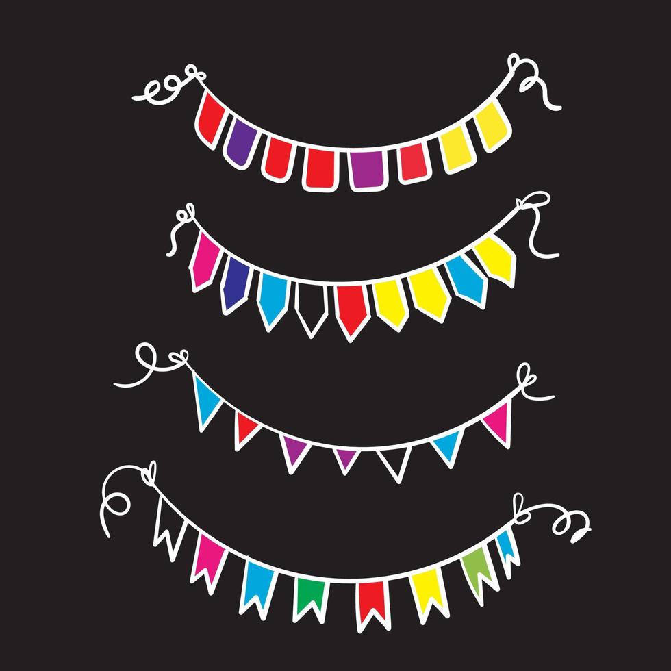 doodle Carnival garland with flags. Decorative hand drawn party pennants for birthday celebration, new year. isolated vector