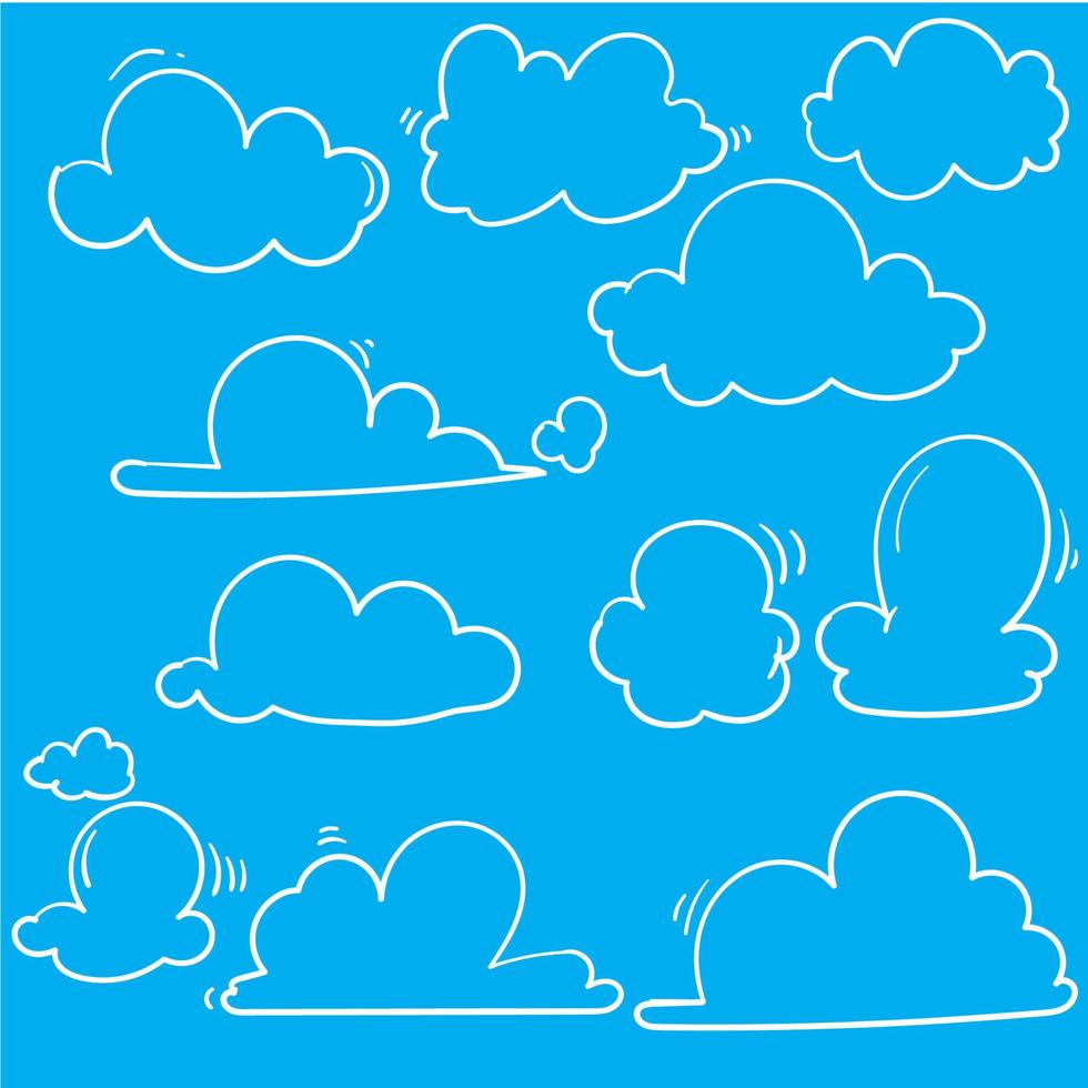 icono de nubes dibujadas a mano, ilustración vectorial. símbolo de nube o logotipo, diferentes nubes conjunto doodle vector