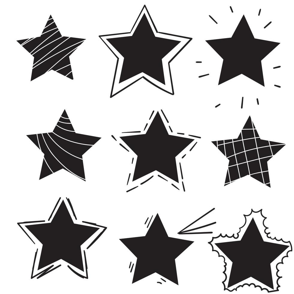 doodle star collection isolated background vector