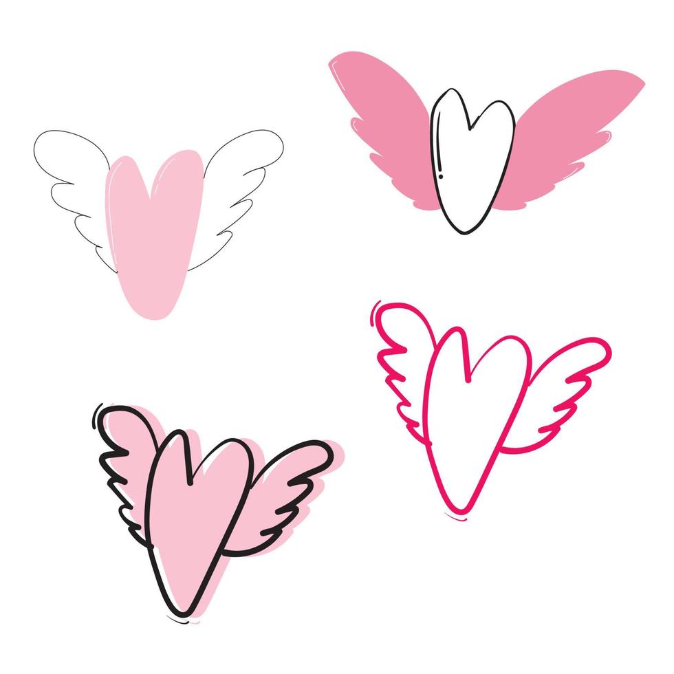cute love with wings illustration handdrawn cartoon style vector