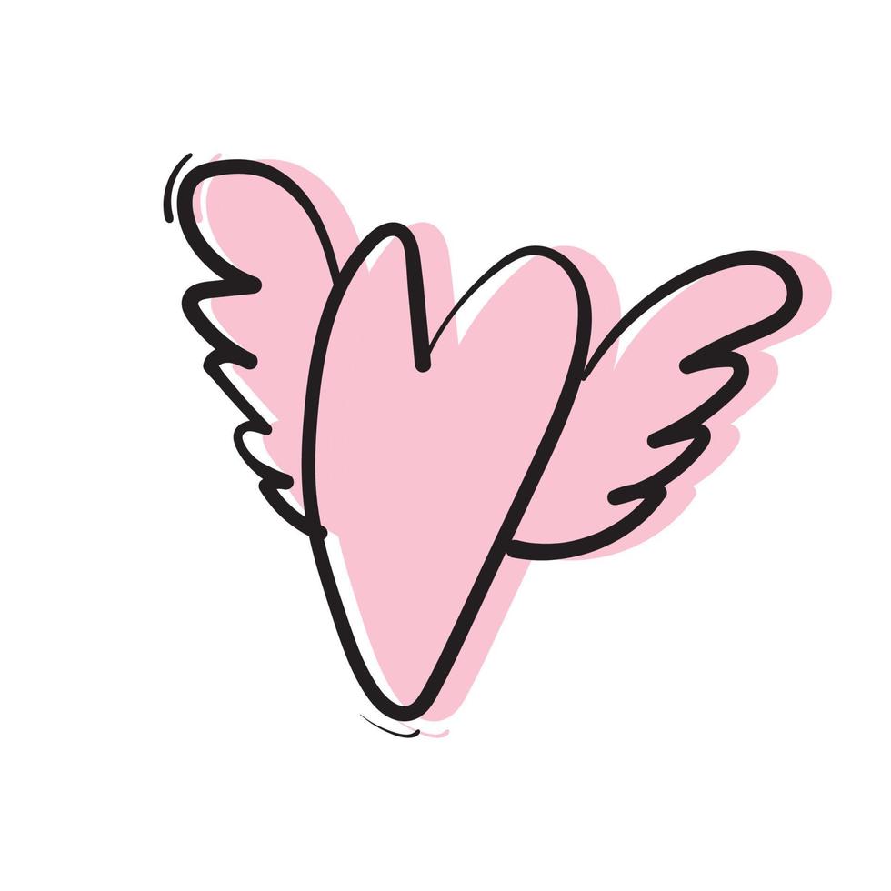cute love with wings illustration handdrawn cartoon style vector