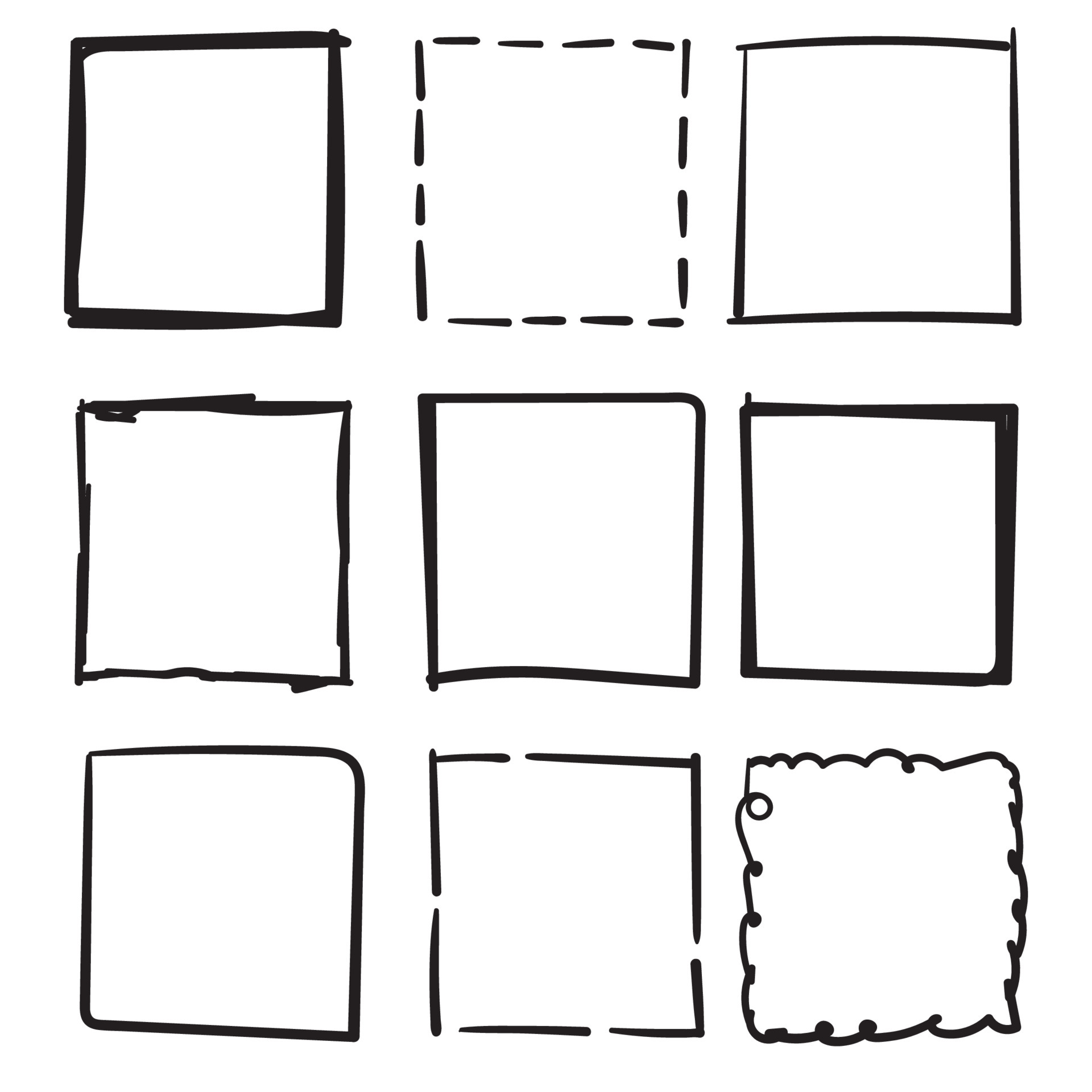 set of doodle boxes illustration with hand drawn style vector isolated