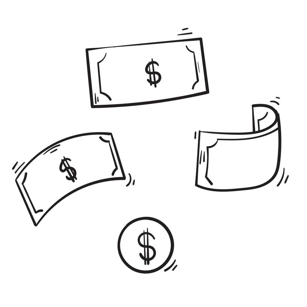 Doodle ilustración de dinero con vector de estilo dibujado a mano aislado