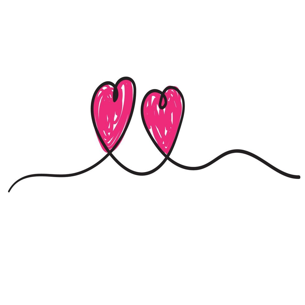 Continuous line drawing of love sign with hearts embrace minimalism design in doodle handdrawing style vector