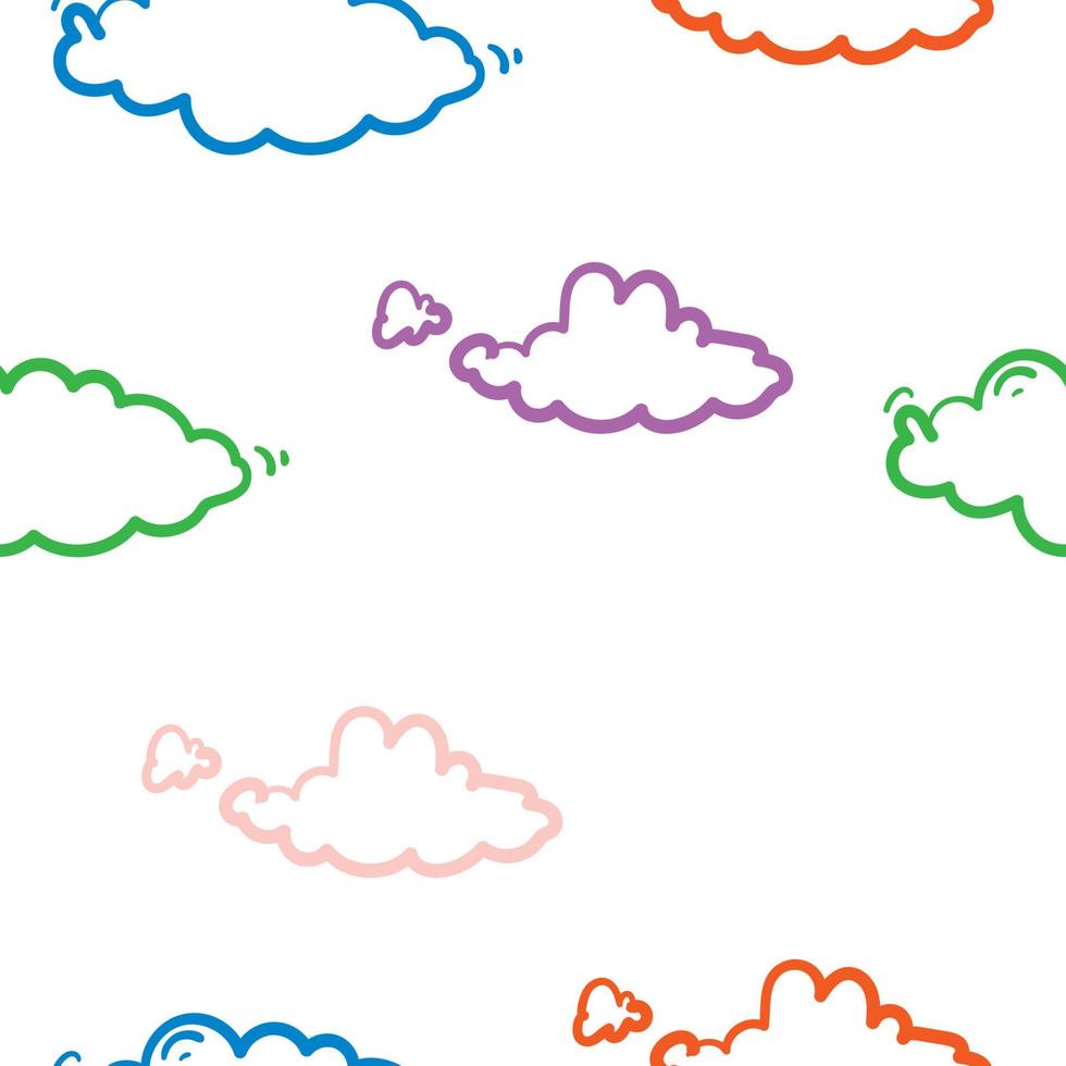 lindo, nube, seamless, patrón, handdrawn, estilo, vector