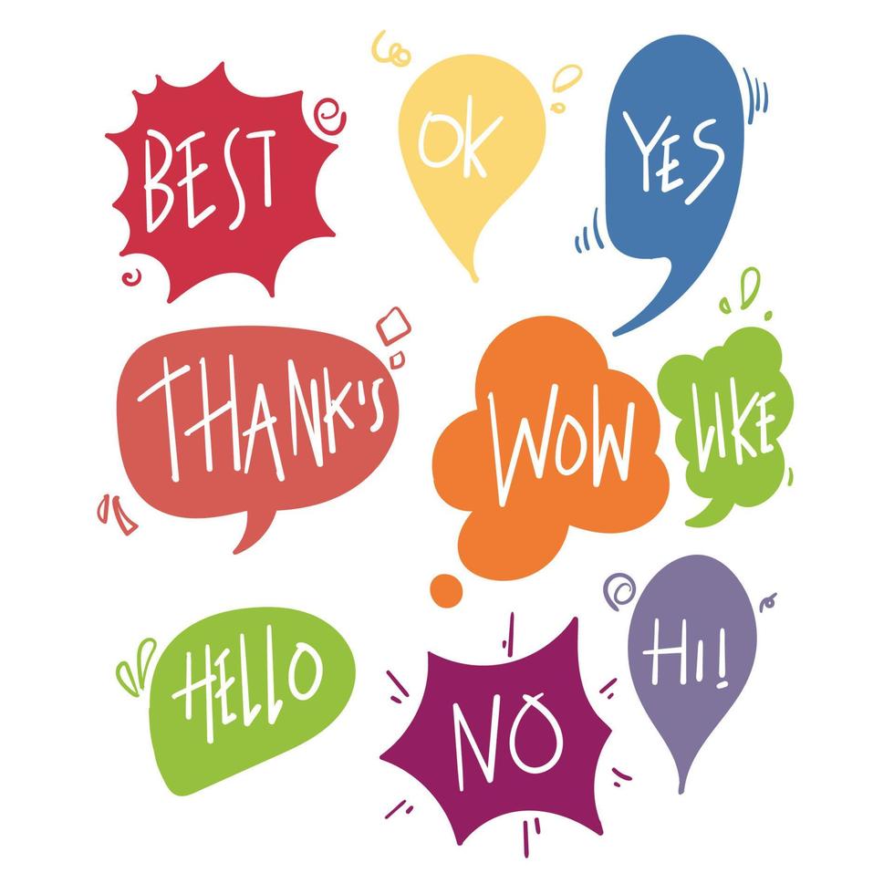 set of hand drawn comic bubble speech with text illustration doodle style isolated vector
