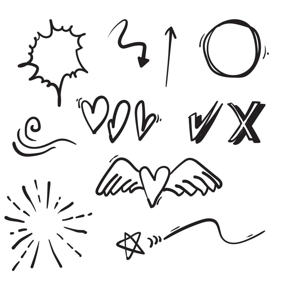 doodle various object collection handdrawn style vector