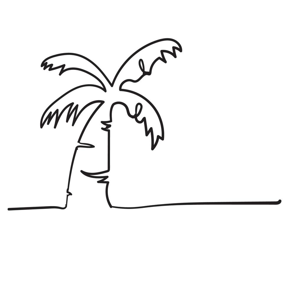 dibujo de línea continua de un estilo de dibujo a mano de doodle de coco natural vector