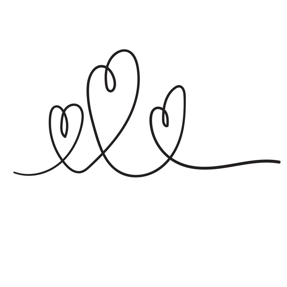 Continuous line drawing of love sign with hearts embrace minimalism design in doodle handdrawing style vector