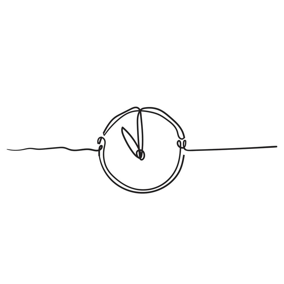 Continuous one line drawing Clock icon with doodle handdrawn style on white background vector