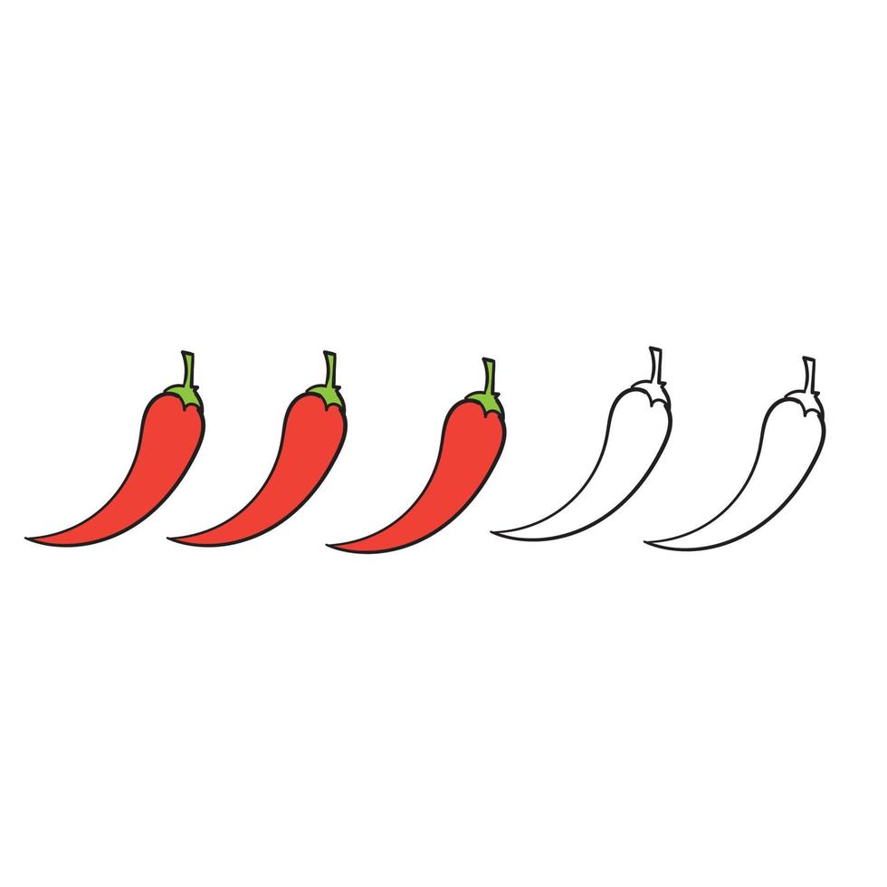 nivel de ají picante dibujado a mano. comida picante salsa suave y extra picante, ají rojo contorno iconos vector fondo aislado