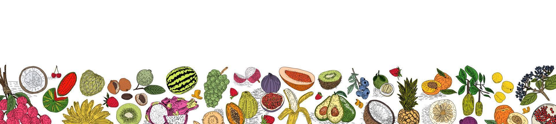 colección de frutas en estilo plano dibujado a mano, conjunto de ilustraciones. vector