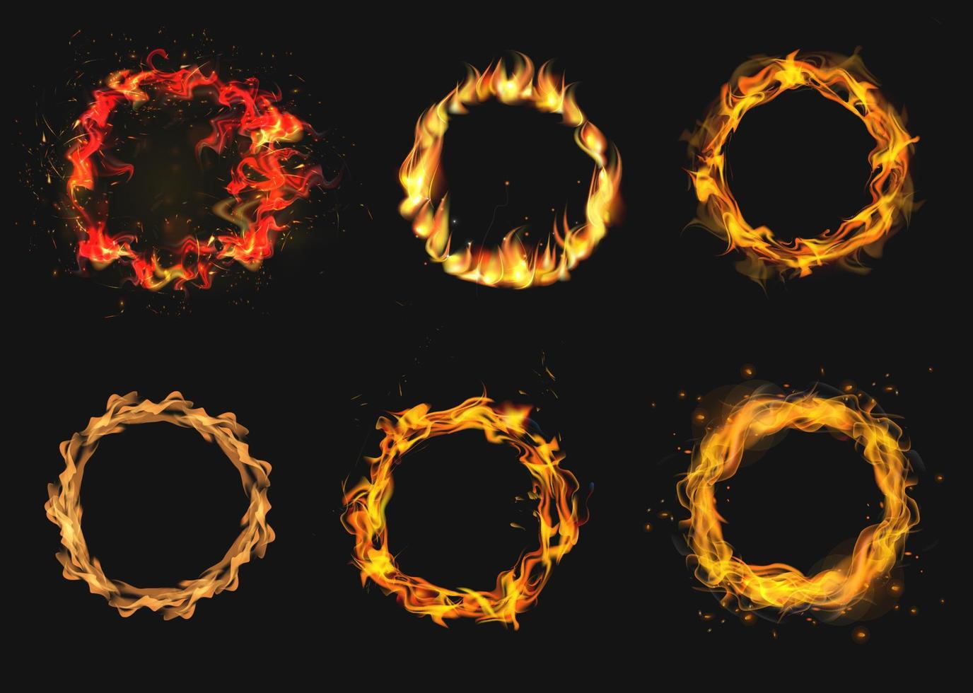 Fire circle realistic . Ring of fire flame. Round fiery frame. illustration - Vector. vector