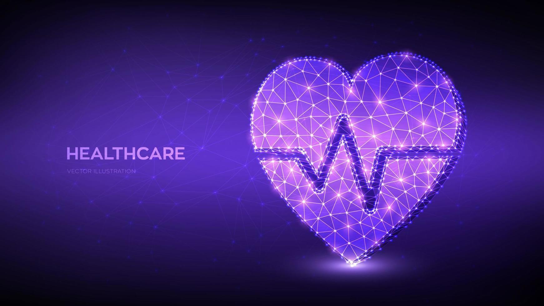 Healthcare, medicine and cardiology concept. Heart icon with heartbeat line. Abstract low polygonal heart with ecg line - symbol of medicine, medical care, emergency service. Vector illustration.