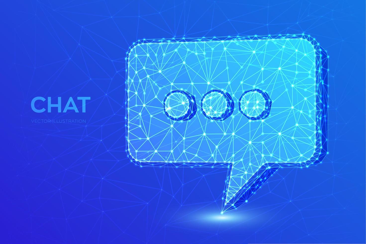 Chat icon. Low poly abstract Chat sign. Speech bubble message symbol. Dialogue cloud. Abstract Social Network or Communication theme in blue color. 3D polygonal vector illustration.