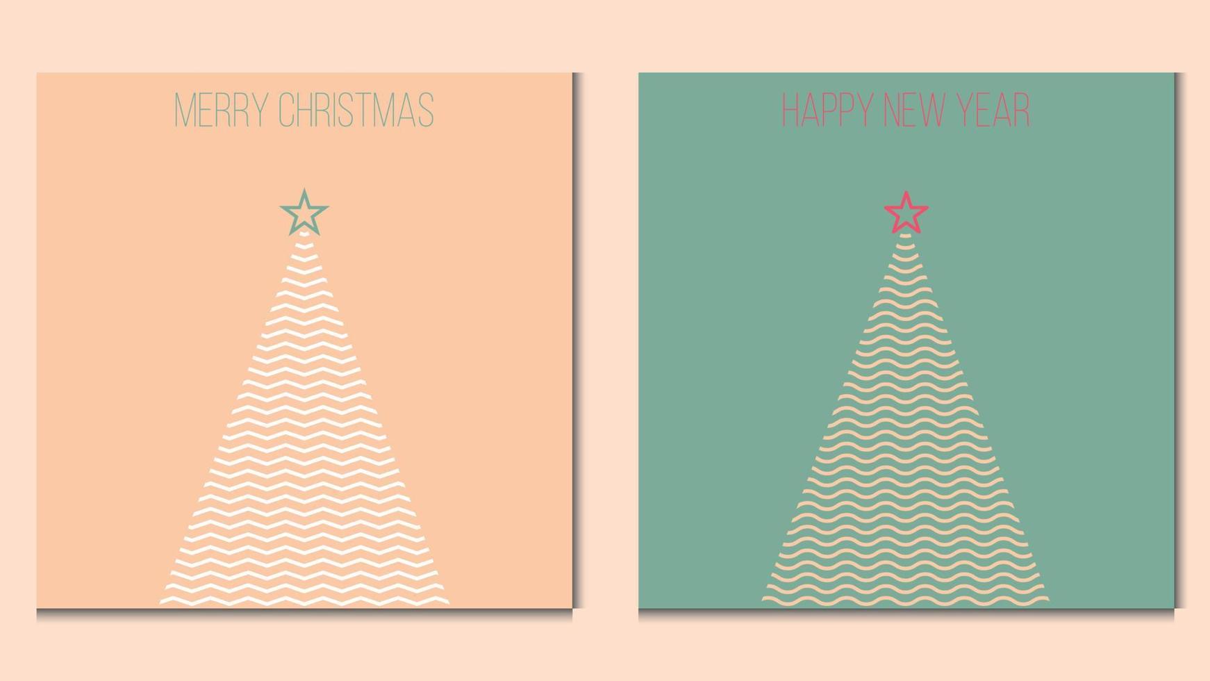 Merry Christmas and Happy New Year Card with Zig-Zag Lines and waves that Forms Christmas Tree. Vector Illustration in cozy colors. EPS10 With Layers