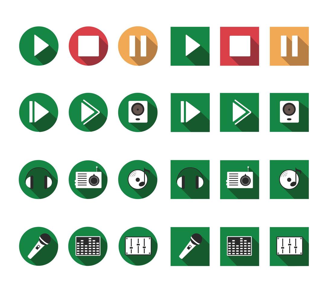 Music and media player application icon set vector
